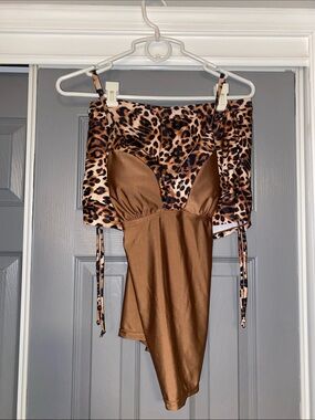 Brown & Leopard One-Piece Bikini with Adjustable Straps